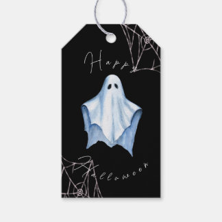 Etiqueta Para Presente Folha Fantasma & Cobwebs Halloween Preto Gótico