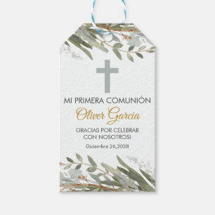 Etiqueta Para Presente Folha verde-branca na Primeira Comunhão Espanhola