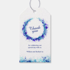 Etiqueta Para Presente Folhagem azul coroa aquarela obrigado de arte de c