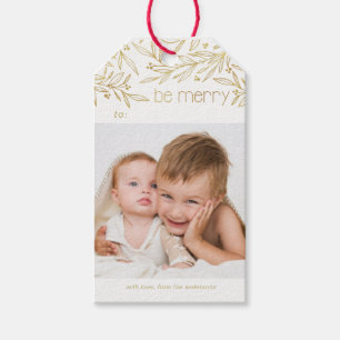 Etiqueta Para Presente Folhagem de Feriado de Natal com Berries