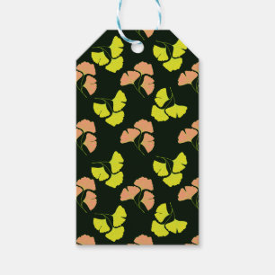 Etiqueta Para Presente Folhas de Ginko Pastel-Neon em Fundo Preto