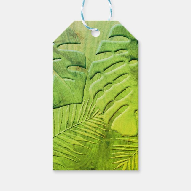 Etiqueta Para Presente Folhas de Madeira Verde Envelhecida (Frente)