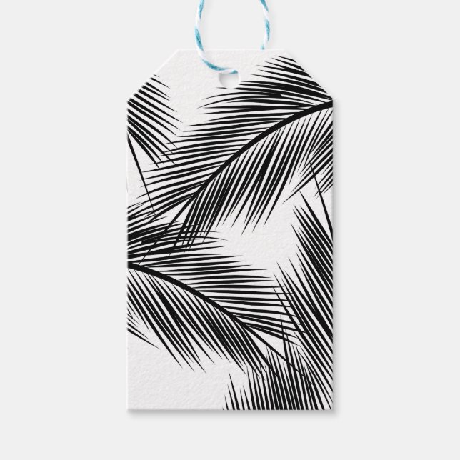 Etiqueta Para Presente Folhas de palma pretas sobre fundo branco (Frente)