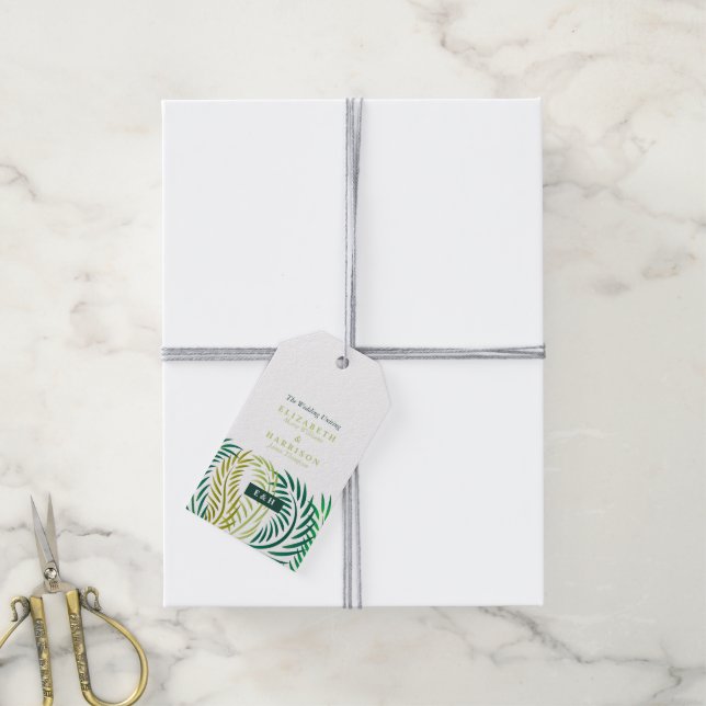 Etiqueta Para Presente Folhas de Palma Tropicais, Casamento de Praia (Com cordão)