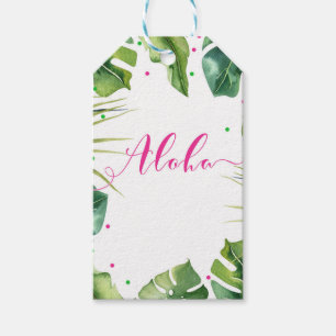 Etiqueta Para Presente Folhas de Palma Tropical Aloha Havaiano Favor Rosa