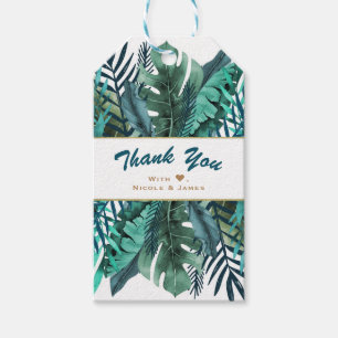 Etiqueta Para Presente Folhas de Teal Verde Tropical Elegante Casamento B