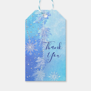 Etiqueta Para Presente Folhas e Flocos de Neve de Inverno Azul Favor Eleg