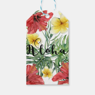 Etiqueta Para Presente Folhas & Flores Botânicas Tropicais Florais Aloha