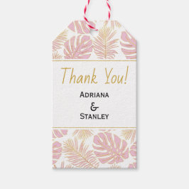 Etiqueta Para Presente Folhas tropicais cor-de-rosa e casamento dourado O