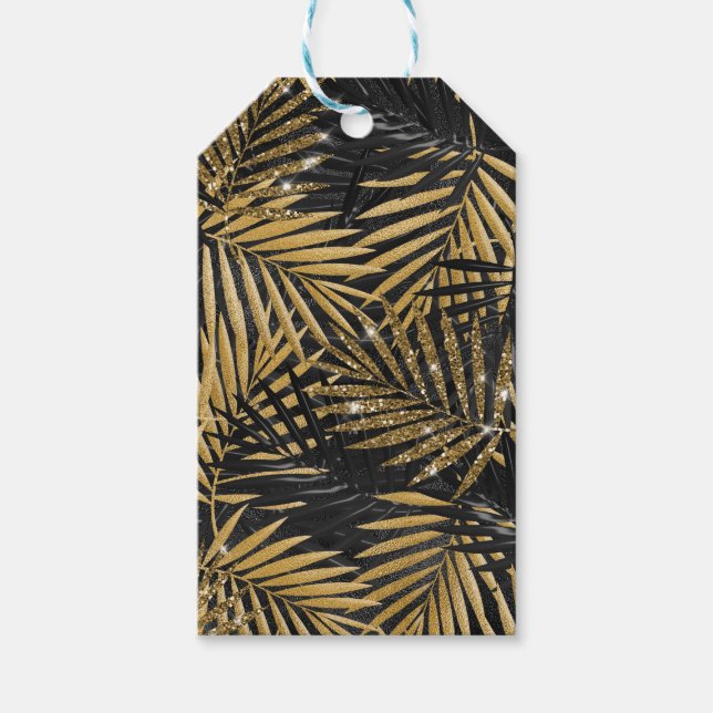 ETIQUETA PARA PRESENTE FOLHAS TROPICAIS PRETAS E DOURADAS (Frente)