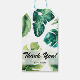Etiqueta Para Presente Folhas Tropicais Verdes Branca Favor de Casamento