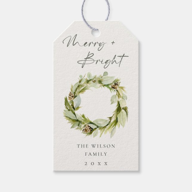 Etiqueta Para Presente Foliage Winter Wreath Feliz & Bright Christmas (Frente)
