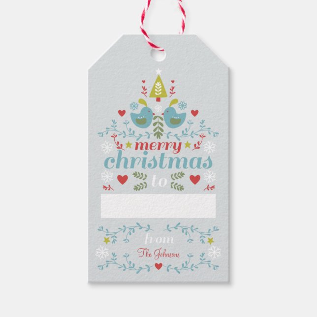 Etiqueta Para Presente Folk Christmas Cheer (Frente)