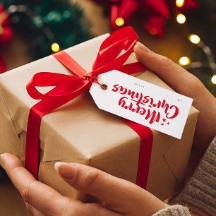 Etiqueta Para Presente Fonte Mínima Vermelha Magra Feliz Natal Para De