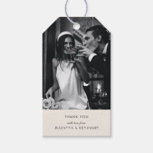 Etiqueta Para Presente Foto Art Déco Obrigado Casamento Preto Marfim 