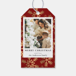 Etiqueta Para Presente Foto da Dourada Família Natal Vermelha moderna e f