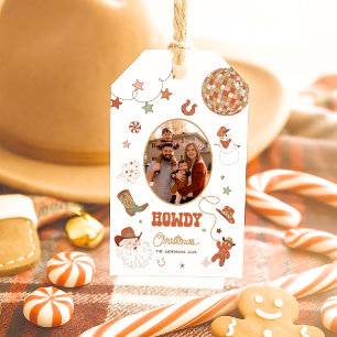 Etiqueta Para Presente Foto da família de Natal do País Ocidental