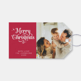 Etiqueta Para Presente Foto da família de Natal Merry e Red Red