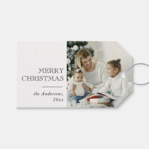 Etiqueta Para Presente Foto da família de Natal Mínima Moderna
