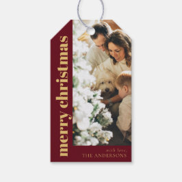 Etiqueta Para Presente Foto da Família Feliz Natal do Elegante Vermelho M