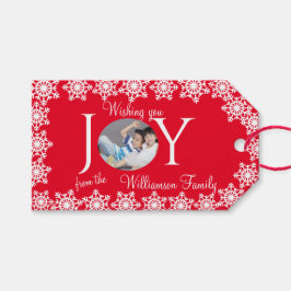 Etiqueta Para Presente Foto da família Floco de Neve Vermelho Branco Verm