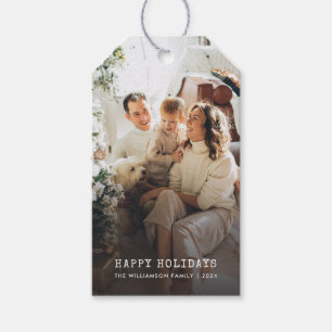 Etiqueta Para Presente Foto da família minimalista de Natal elegante
