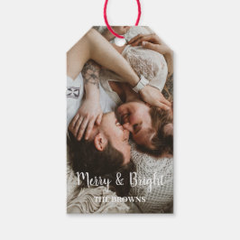 Etiqueta Para Presente Foto da família na moda Natal Feliz Bright