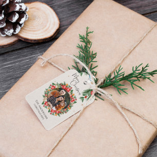 Etiqueta Para Presente Foto da família Red Florals Feliz Natal