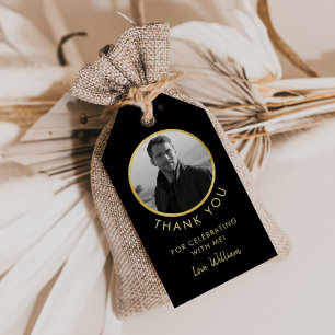 Etiqueta Para Presente Foto De Aniversário Preta E Dourada