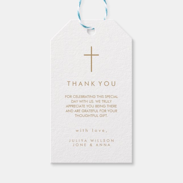 Etiqueta Para Presente Foto de Batismo cross moderno dourado (Frente)