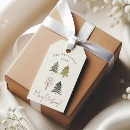 Etiqueta Para Presente Foto de Família de Natal com Árvores de Pinheiro e