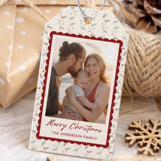 Etiqueta Para Presente Foto de Família de Natal Escalpado