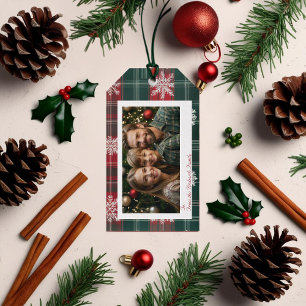 Etiqueta Para Presente Foto de flocos de neve vermelhos e verdes da Elega