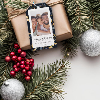 Etiqueta Para Presente Foto De Folha De Natal Azul E Dourada
