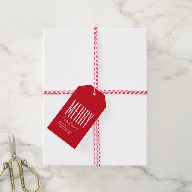 Etiqueta Para Presente Foto de Natal Alegre Vermelho (Com cordão)