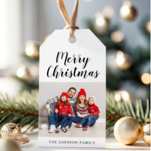 Etiqueta Para Presente Foto de Natal de Script Elegante