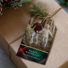 Etiqueta Para Presente Foto de Natal de Tradição de xadrez