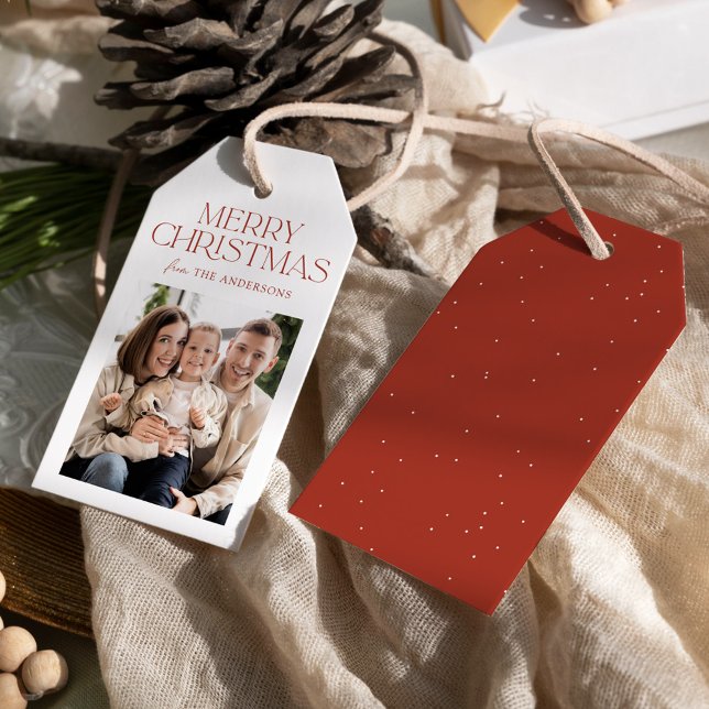 Etiqueta Para Presente Foto de Natal Merry Rust Modern (Criador carregado)