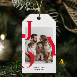 Etiqueta Para Presente Foto de Natal Personalizada JOY Moderna de Férias