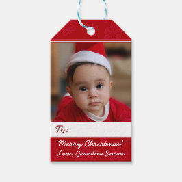 Etiqueta Para Presente Foto de Natal Personalizado Vermelho