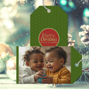 Etiqueta Para Presente Foto de Natal Verde Adicionar Etiqueta de Presente