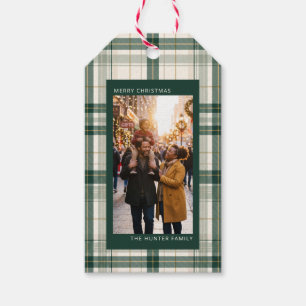 Etiqueta Para Presente Foto de Natal Xadrez Verde Personalizada