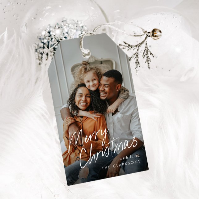 Etiqueta Para Presente Foto de Script Simples Moderno Feliz Natal (Criador carregado)