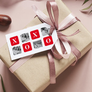 Etiqueta Para Presente Foto do Casal de Colagem Moderna e XOXO Vermelho