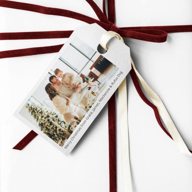 Etiqueta Para Presente Foto e texto de Natal personalizados (Christmas Holiday Photo and Text Personalized Gift Tags from Ricaso. Add your own photograph & text)