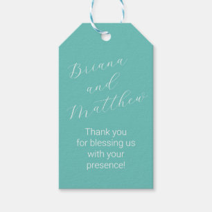 Etiqueta Para Presente Foto: Favor do Casamento Teal de Script Minimalist