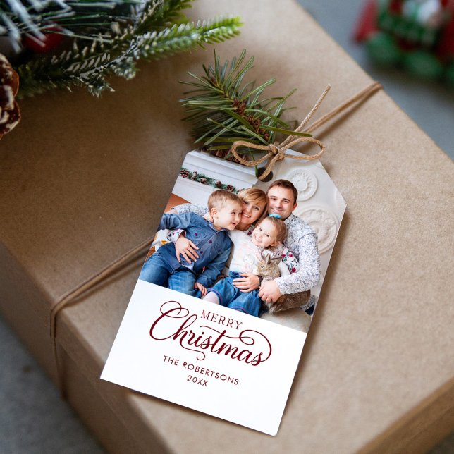 Etiqueta Para Presente Foto Feliz Natal Aquarela Botânica (Criador carregado)