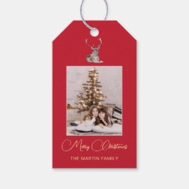 Etiqueta Para Presente Foto festiva com o inverno Vermelho