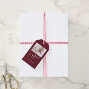 Etiqueta Para Presente Foto Moderna - Natal do Burgundy do Script Joyful