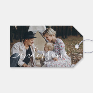 Etiqueta Para Presente Foto personalizada com nome da família e ano de fu